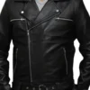 Negan Black Belted Asymmetrical Moto Leather Jacket