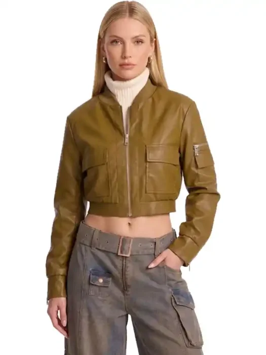 New Rules Cropped Faux Leather Cargo Jacket