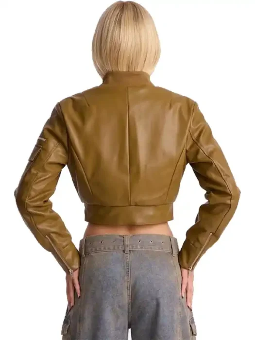 New Rules Cropped Faux Leather Cargo Jacket Back