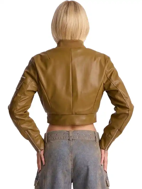 New Rules Cropped Faux Leather Cargo Jacket Back