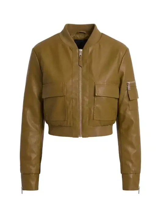 New Rules Cropped Faux Leather Cargo Jacket - Olive