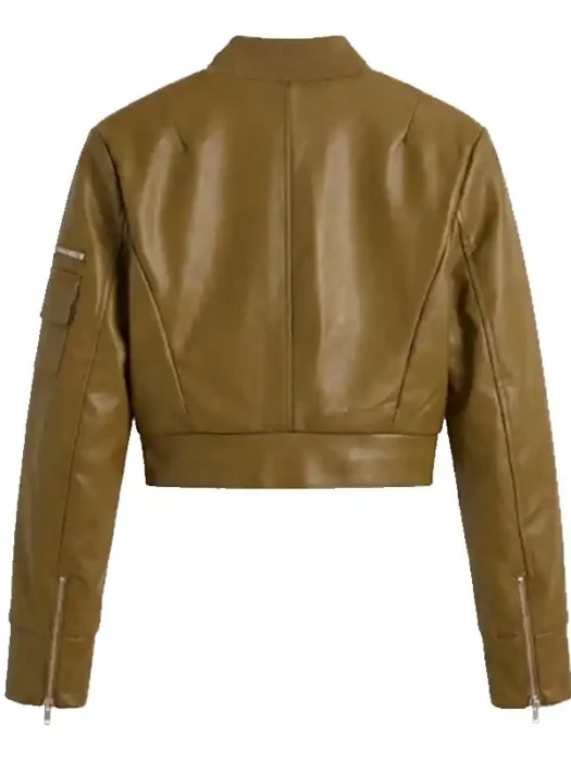 New Rules Cropped Faux Leather Cargo Jacket - Olive Back