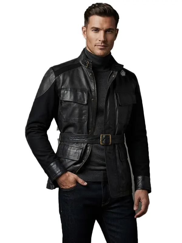 Nick Belted Black Leather Jacket