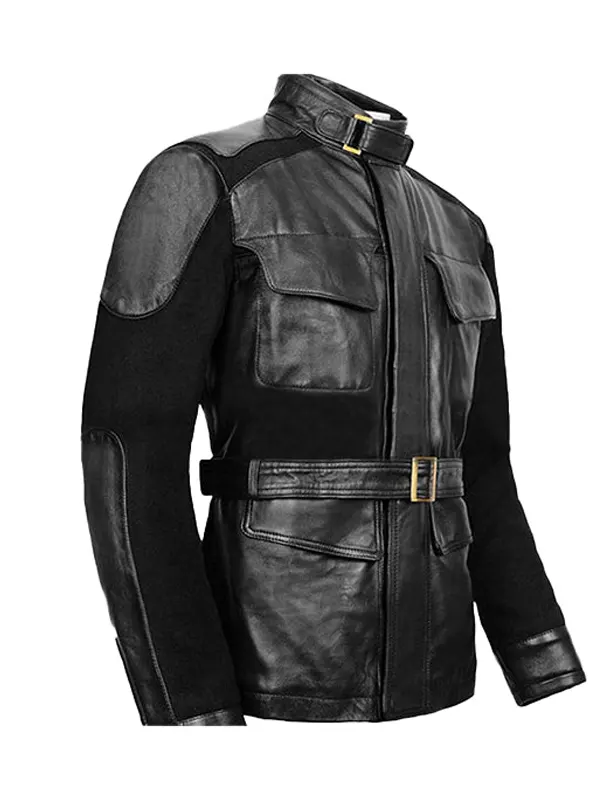Nick Belted Mens Black Jacket With Double Layered Closure