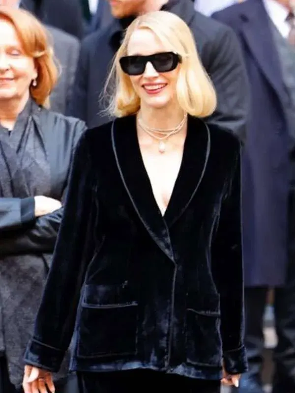 Off Weeks Jessica Chastain Black Velvet Blazer
