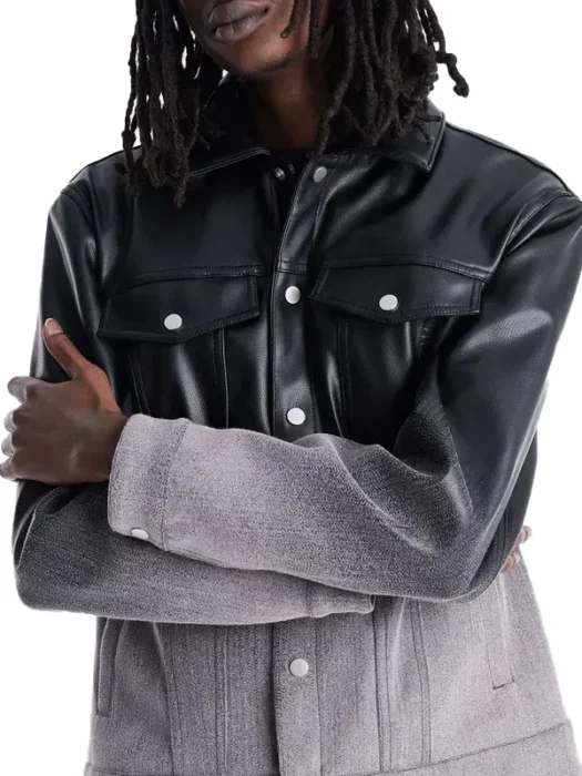 Ombre Faux Leather Trucker Black Jacket