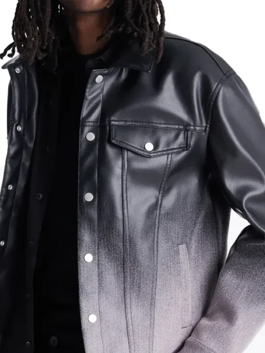 Ombre Faux Leather Trucker Jacket