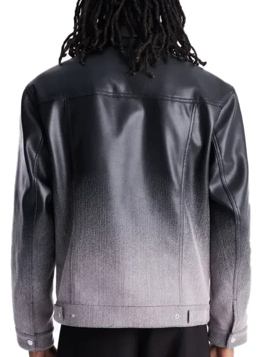 Ombre Faux Leather Trucker Jacket Back