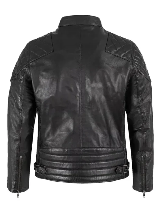 Padded Black Cafe Racer Leather Jacket Back