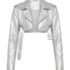 Pop It Crop It Faux Leather Jacket Silver