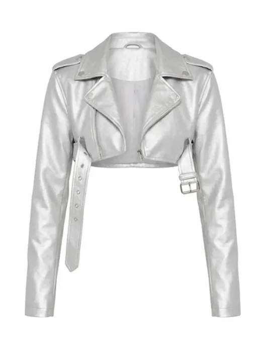 Pop It Crop It Faux Leather Jacket Silver