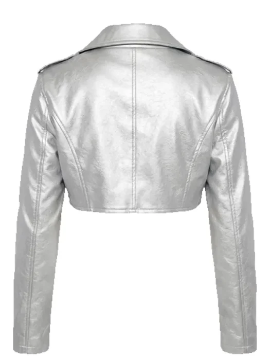 Pop It Crop It Faux Leather Jacket Silver Back