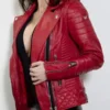 Red Quilted Motorcycle Leather Jacket