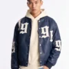 Relaxed '96 Faux Pebble Leather Varsity Jacket