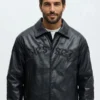 Relaxed Blessed Embroidered Black Coach Jacket