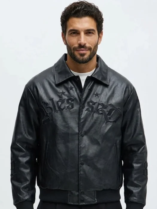 Relaxed Blessed Embroidered Black Coach Jacket