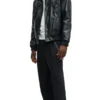 Menβs Faux Leather Maze Paneled Black Track Jacket