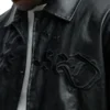 Relaxed Blessed Embroidered Coach Leather Jacket