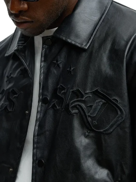 Relaxed Blessed Embroidered Coach Leather Jacket