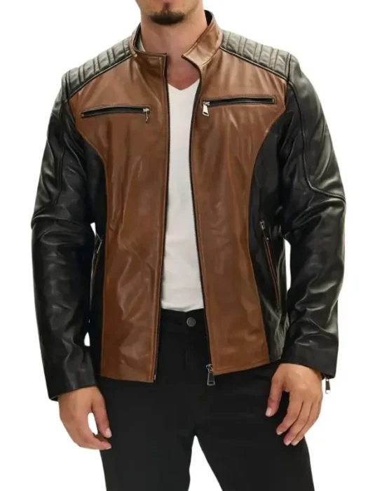 Roadster Two Tone Black and Brown Leather Jacket