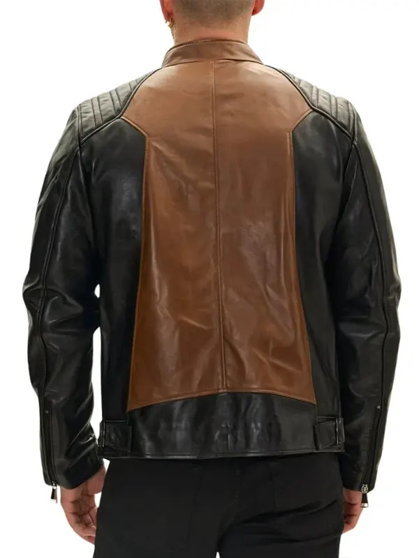 Roadster Two Tone Men’s Black and Brown Leather Jacket Back