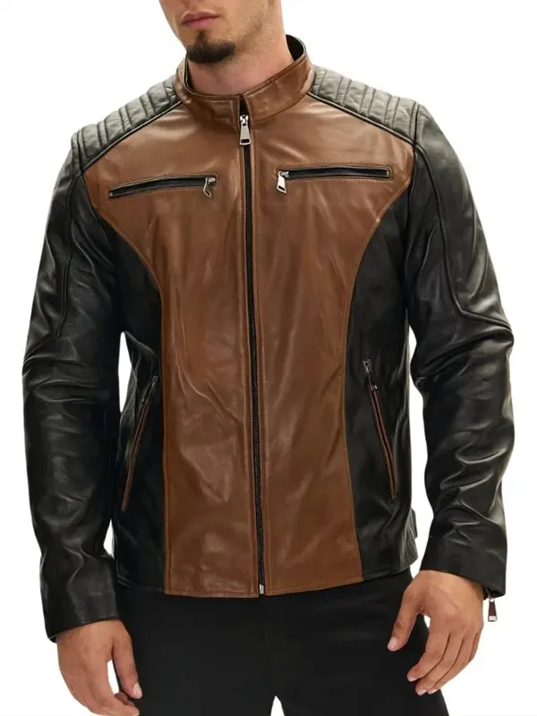 Roadster Two Tone Men’s Black and Brown Leather Jacket