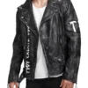 Rugged Matte Men’s Black Leather Biker Jacket