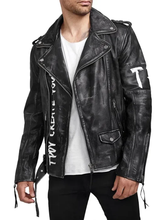 Rugged Matte Men’s Black Leather Biker Jacket