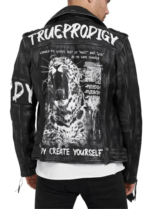 Rugged Matte Men’s Black Leather Biker Jacket Back