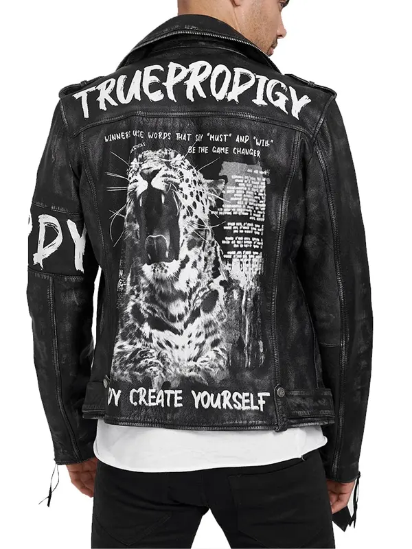 Rugged Matte Men’s Black Leather Biker Jacket Back