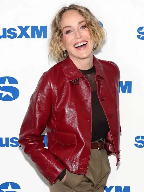 Sharon Stone Leather Red Jacket