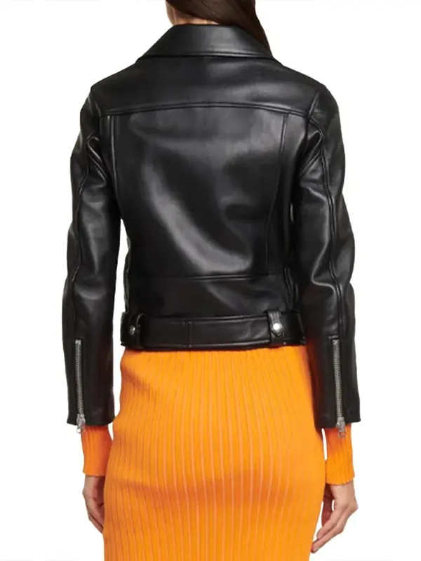 Slim Fit Belted Black Motorcycle Jacket Back