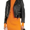 Slim Fit Belted Black Motorcycle Jacket For Women