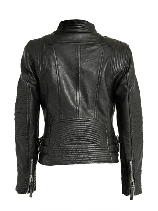 Slim Fit Biker Distressed Black Leather Jacket Back