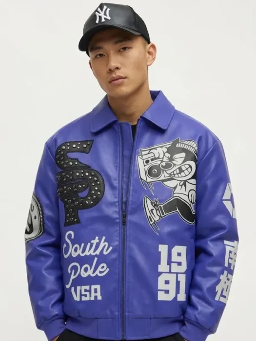 Southpole Midnight Riot Faux Leather Varsity Jacket