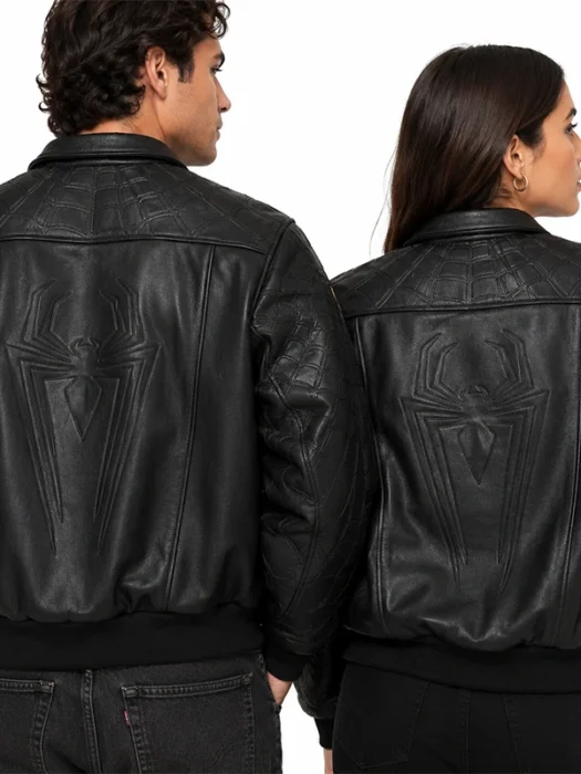 Supreme x Vanson Leathers Spiderman Black Leather Bomber Jacket Back
