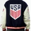US Soccer x Jeff Hamilton Blue Wool Varsity Jacket Back