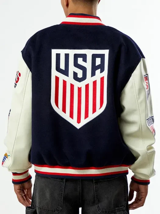 US Soccer x Jeff Hamilton Blue Wool Varsity Jacket Back