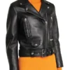 Women Slim Fit Belted Black Motorcycle Jacket