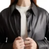 Womens Black Leather Shirt Jacket