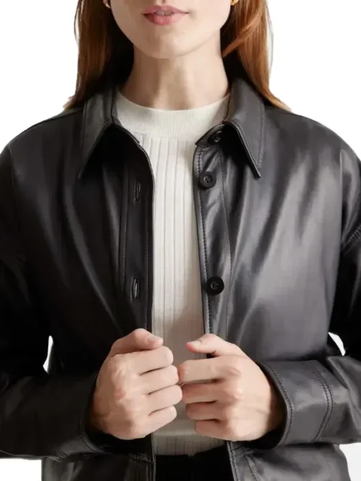 Womens Black Leather Shirt Jacket