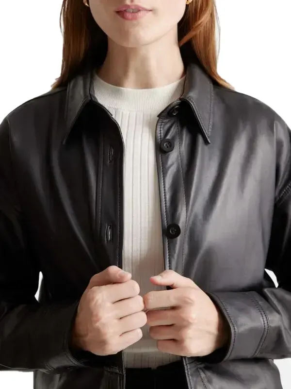 Womens Black Leather Shirt Jacket