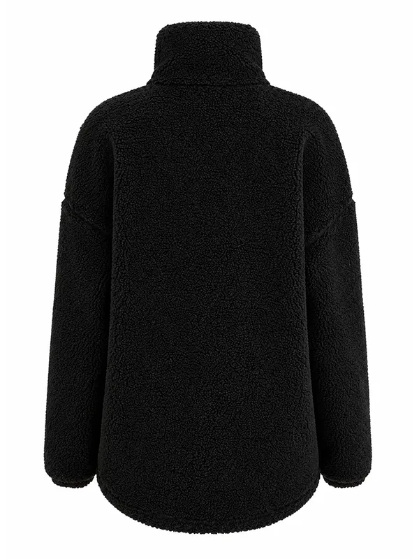 Womens Black Pile Teddy Jacket Back