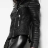 Womens Black Quilted ZipperLeather Motorcycle Jacket