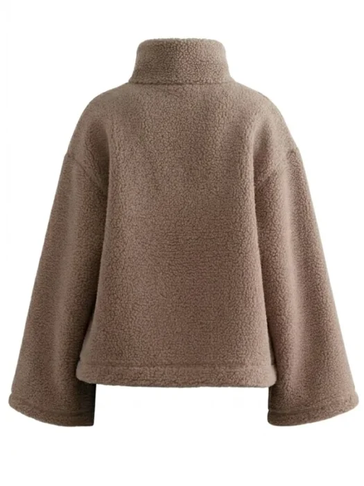 Womens Dark Clay Pile Anorak Teddy Jacket Back