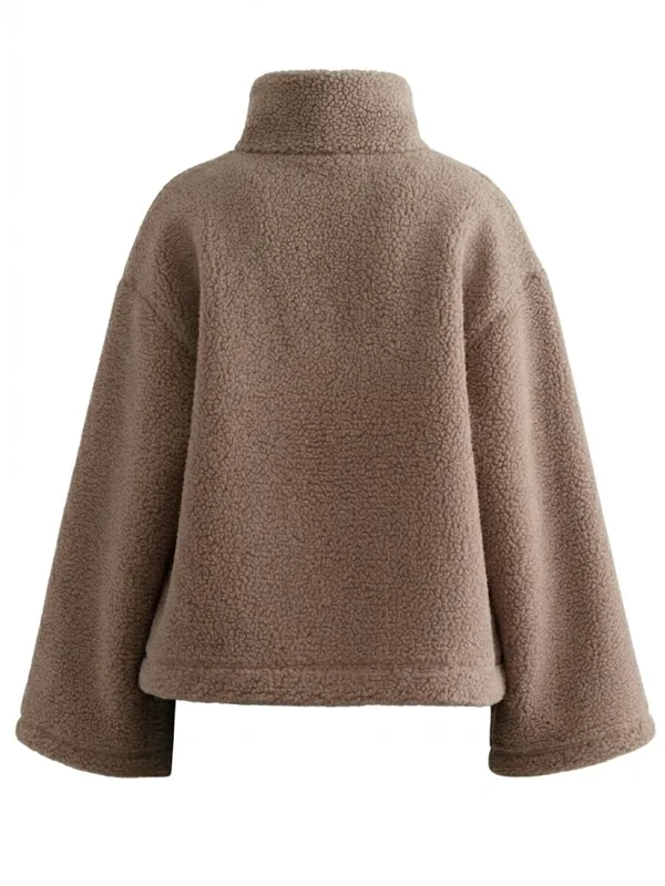 Womens Dark Clay Pile Anorak Teddy Jacket Back