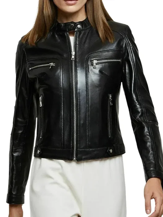 Womens Ellen Moto Black Leather Jacket