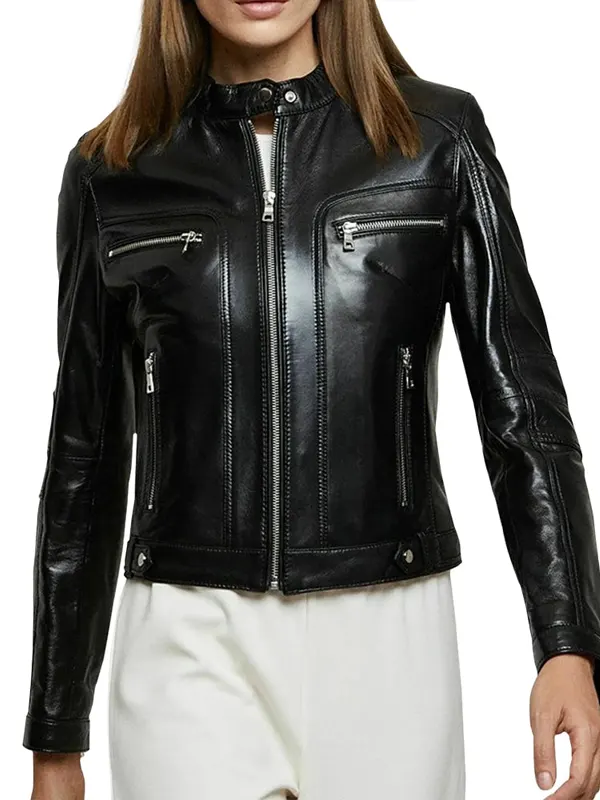 Womens Ellen Moto Black Leather Jacket