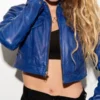 Womens Future Trunks Capsule Dragon Cropped Blue Leather Jacket