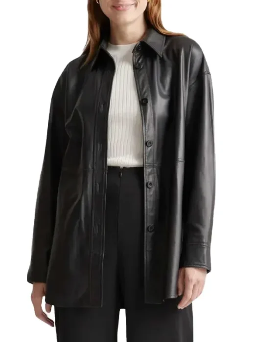 Womens Leather Black Shirt Jacket